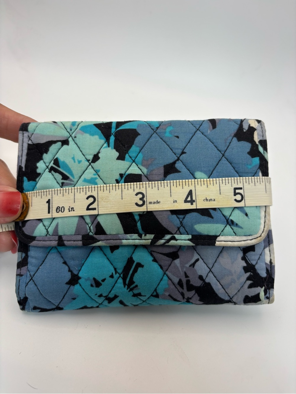 Vera Bradley Quilted Floral Fold-Over Wallet in Blue and Aqua - Picture 6 of 8